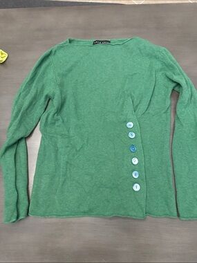 Shin Choi Emerald Green Cashmere Sweater with Button Accent